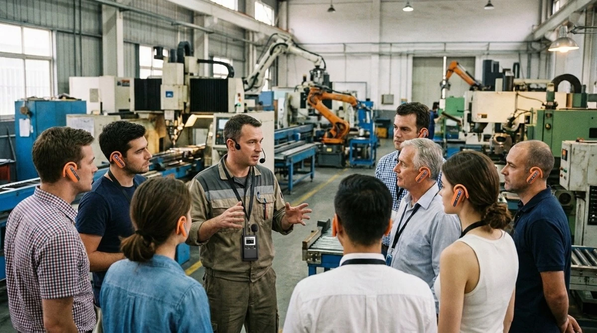 Factory tour guide using the B7-1 team guide system on an active production line-1 Factory tour guide using the B7-1 team guide system on an active production line-1